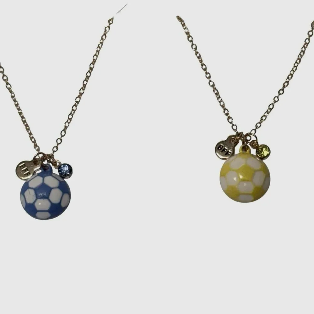 Claire's Blue and Yellow Soccer Ball BFF Necklace Set